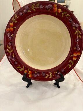 Oneida Tuscan Harvest Red Rim Ceramic Dinner Plate with Fruit Motif